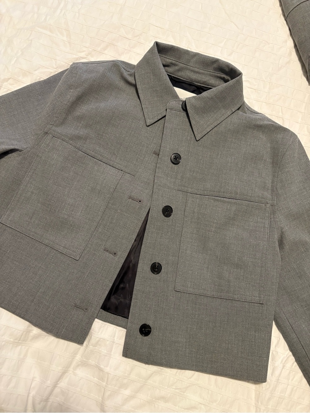 Aritzia Gray Cropped Button-Front Blazer Jacket